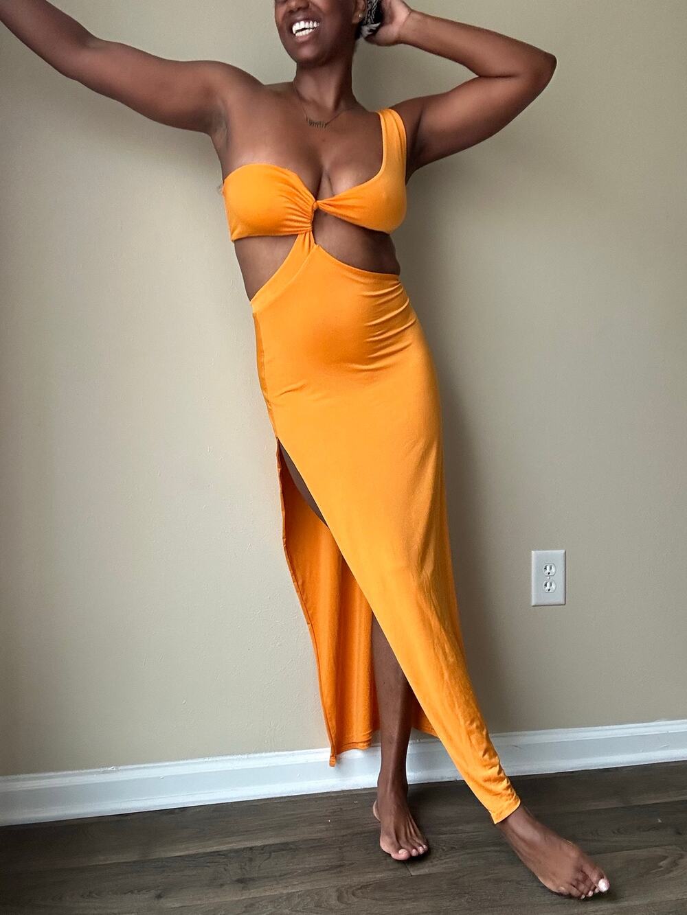 Meshki Orange Cutout Solana Maxi Dress Size Small